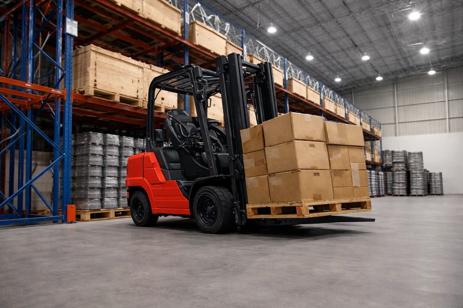 Warehouse forklift handling goods